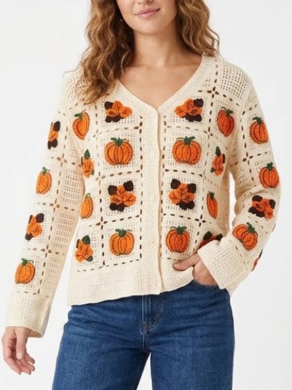Anneliese Knit Pumpkin Leaf Cardigan Sweater Cottagecore Autumn Fall